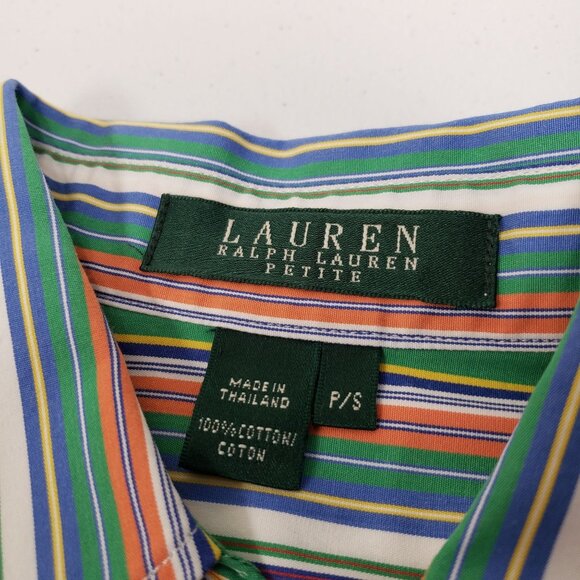 Lauren Ralph Lauren Womens Striped Button Up Top Tab Sleeves Size Petite Small - Picture 6 of 7